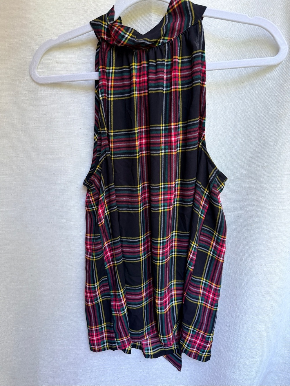 J.Crew Stewart Tartan Plaid Tie Neck Sleeveless Blouse Size 6